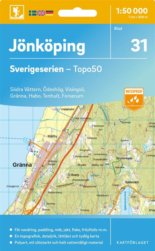 Carte topographique n° 31 - Jönköping (Suède) | Norstedts - Sverigeserien carte pliée Norstedts 