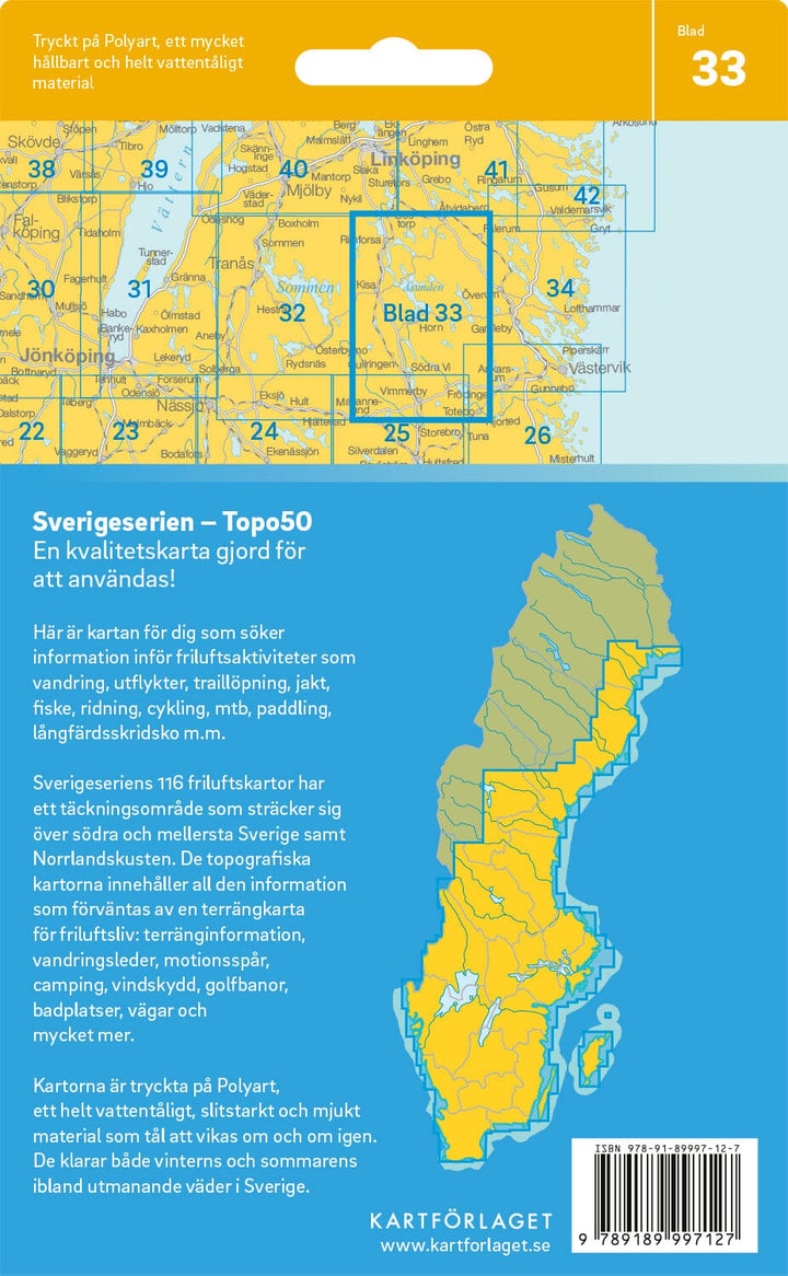 Carte topographique n° 33 - Kisa (Suède) | Norstedts - Sverigeserien carte pliée Norstedts 