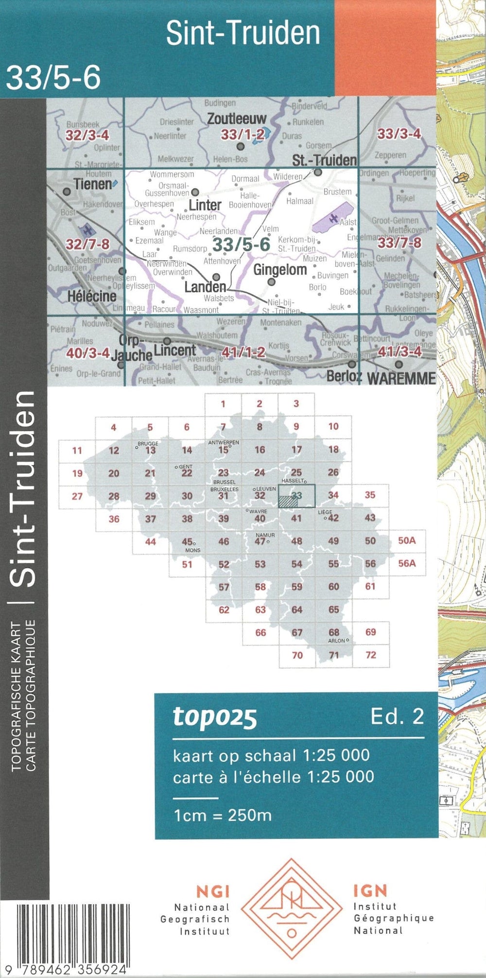 Carte topographique n° 33/5-6 - Saint-Trond (Belgique) | NGI topo 25 carte pliée IGN Belgique 