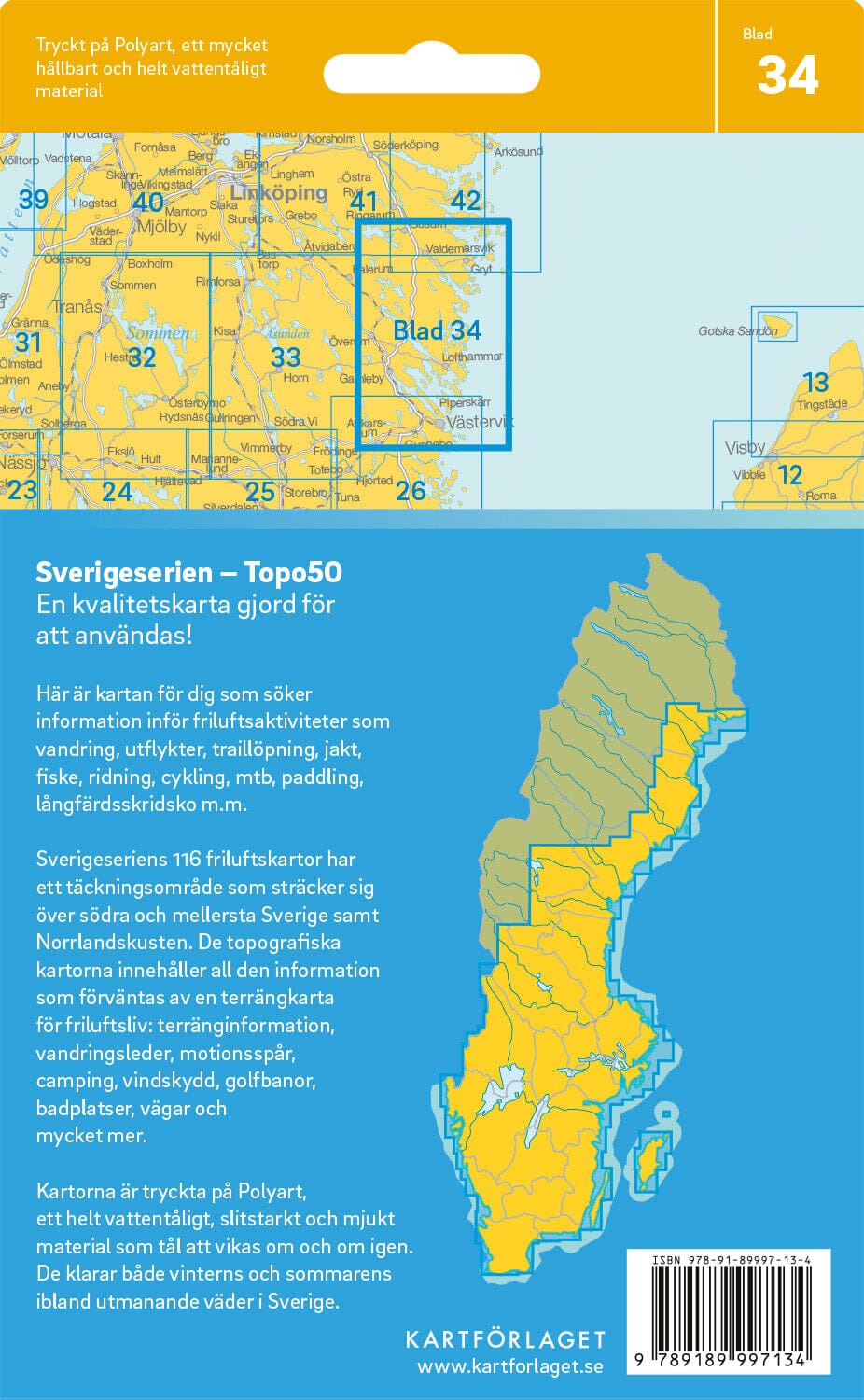 Carte topographique n° 34 - Valdemarsvik (Suède) | Norstedts - Sverigeserien carte pliée Norstedts 
