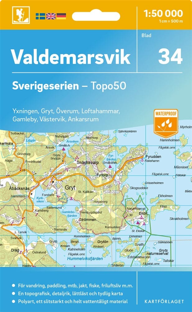 Carte topographique n° 34 - Valdemarsvik (Suède) | Norstedts - Sverigeserien carte pliée Norstedts 