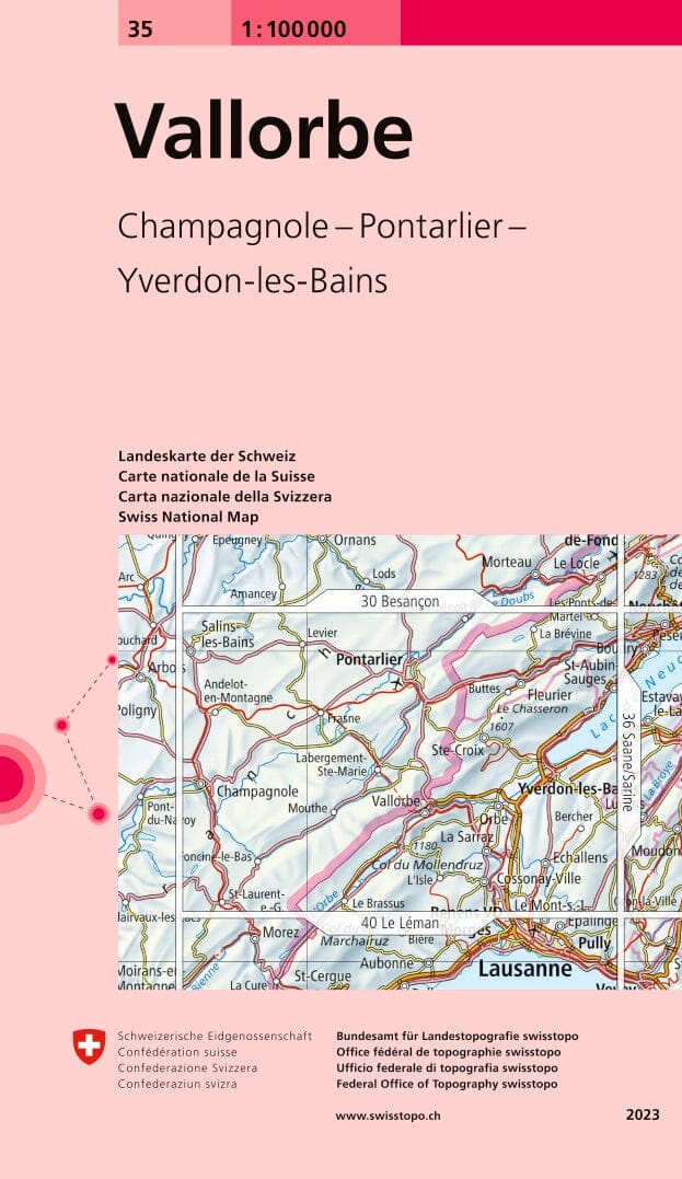 Carte topographique n° 35 - Vallorbe (Suisse) | Swisstopo - 1/100 000 carte pliée Swisstopo 
