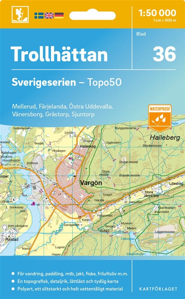Carte topographique n° 36 - Trollhättan (Suède) | Norstedts - Sverigeserien carte pliée Norstedts 