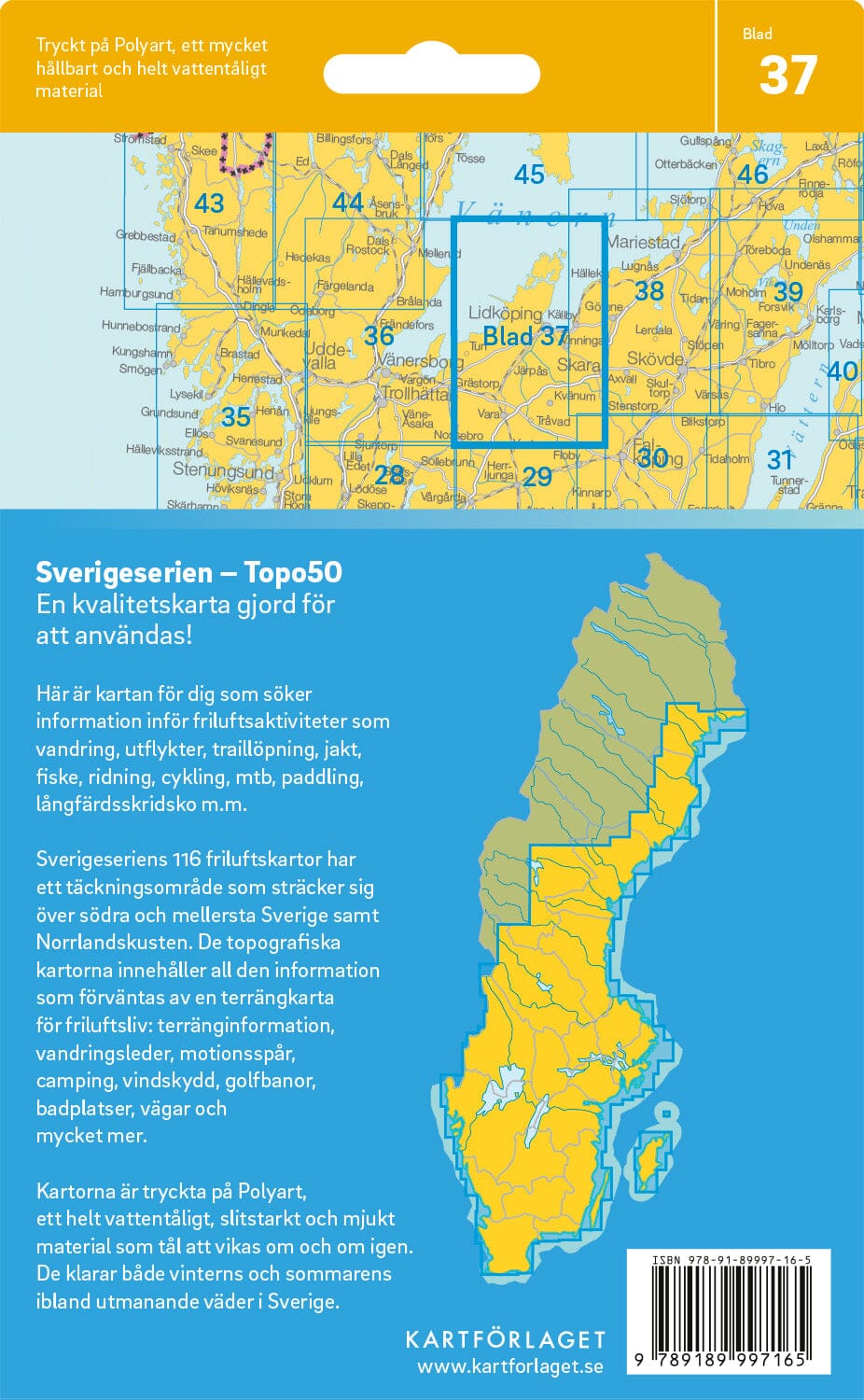 Carte topographique n° 37 - Lidköping (Suède) | Norstedts - Sverigeserien carte pliée Norstedts 