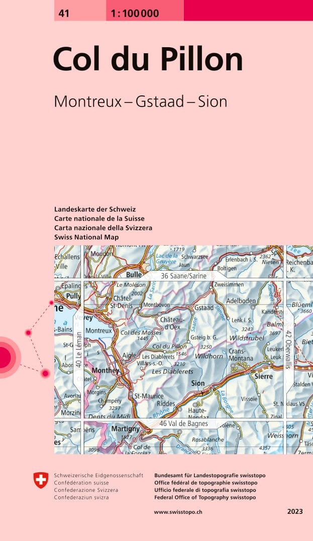 Carte topographique n° 41 - Col du Pillon (Suisse) | Swisstopo - 1/100 000 carte pliée Swisstopo 