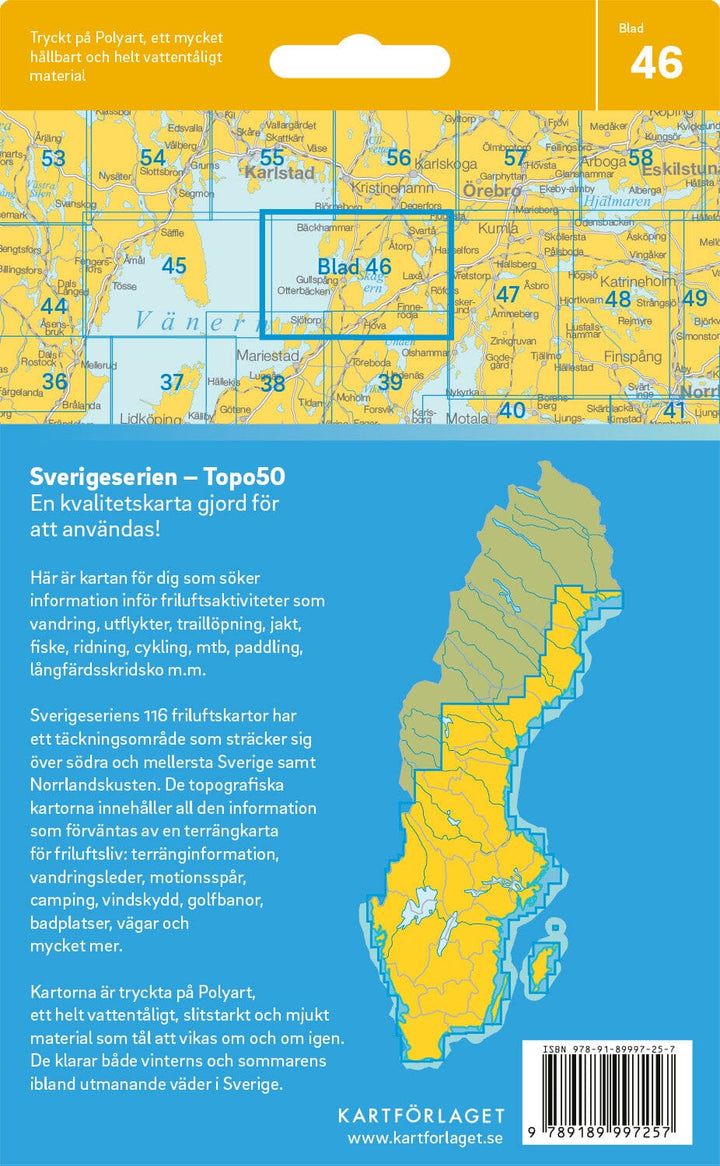 Carte topographique n° 46 - Laxå (Suède) | Norstedts - Sverigeserien carte pliée Norstedts 