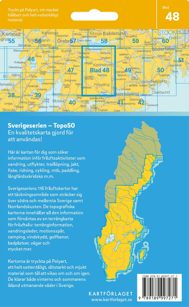 Carte topographique n° 48 - Finspång (Suède) | Norstedts - Sverigeserien carte pliée Norstedts 
