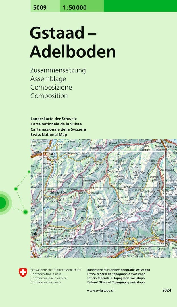 Carte topographique n° 5009 - Gstaad, Adelboden (Suisse) | Swisstopo - 1/50 000 carte pliée Swisstopo 