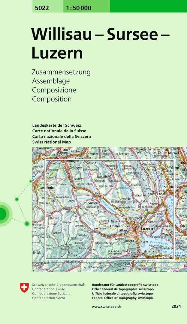 Carte topographique n° 5022 - Willisau, Sursee, Luzern (Suisse) | Swisstopo - 1/50 000 carte pliée Swisstopo 