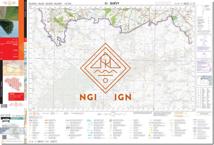 Carte topographique n° 51 - Quévy (Belgique) | NGI - 1/50 000 carte pliée IGN Belgique 