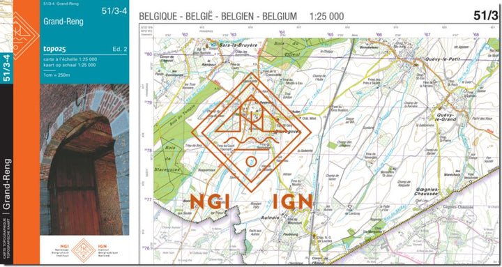 Carte topographique n° 51/3-4 - Grand-Reng (Belgique) | NGI topo 25 carte pliée IGN Belgique 