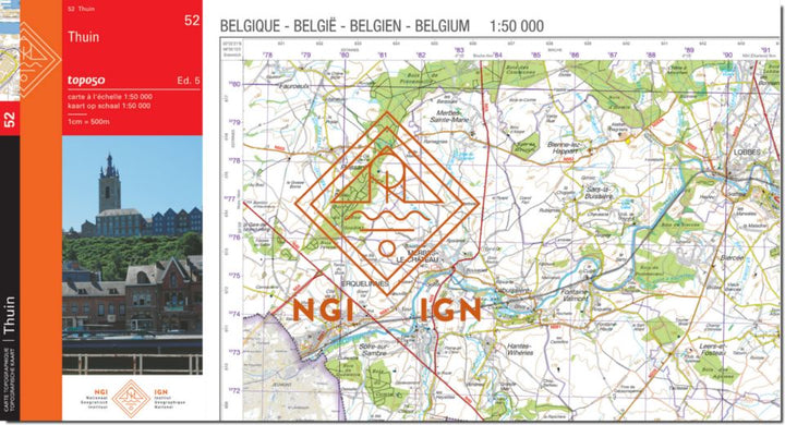 Carte topographique n° 52 - Thuin (Belgique) | NGI - 1/50 000 carte pliée IGN Belgique 