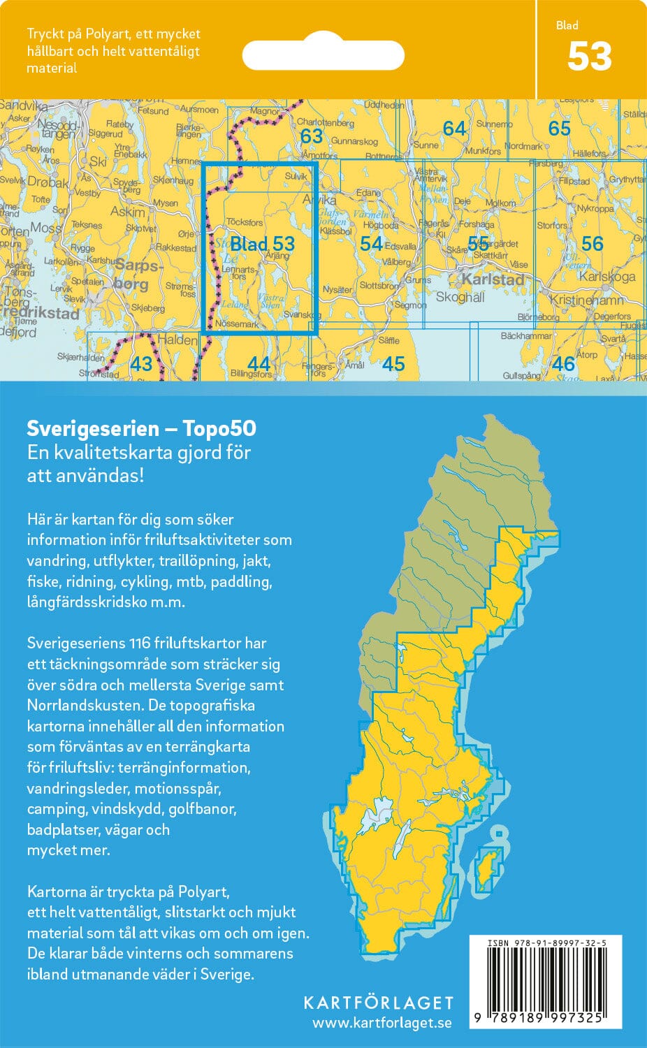 Carte topographique n° 53 - Årjäng (Suède) | Norstedts - Sverigeserien carte pliée Norstedts 