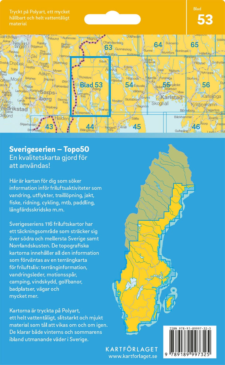 Carte topographique n° 53 - Årjäng (Suède) | Norstedts - Sverigeserien carte pliée Norstedts 