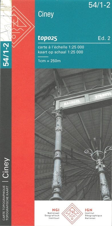 Carte topographique n° 54/1-2 - Ciney (Belgique) | NGI topo 25 carte pliée IGN Belgique 