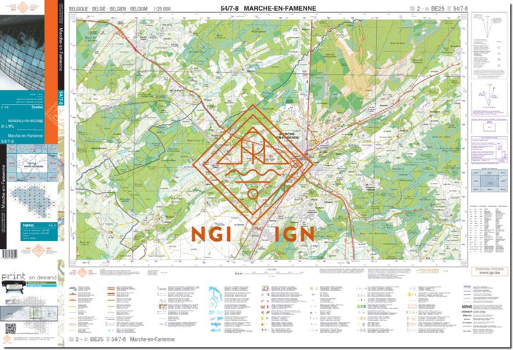 Carte topographique n° 54/7-8 - Marche-en-Famenne (Belgique) | NGI topo 25 carte pliée IGN Belgique 