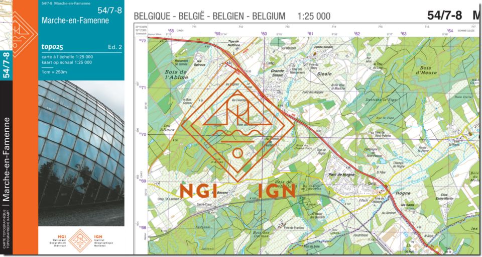 Carte topographique n° 54/7-8 - Marche-en-Famenne (Belgique) | NGI topo 25 carte pliée IGN Belgique 