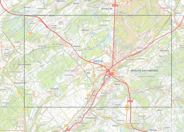 Carte topographique n° 54/7-8 - Marche-en-Famenne (Belgique) | NGI topo 25 carte pliée IGN Belgique 