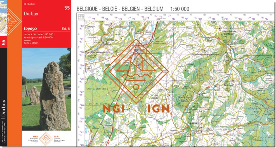 Carte topographique n° 55 - Durbuy (Belgique) | NGI - 1/50 000 carte pliée IGN Belgique 