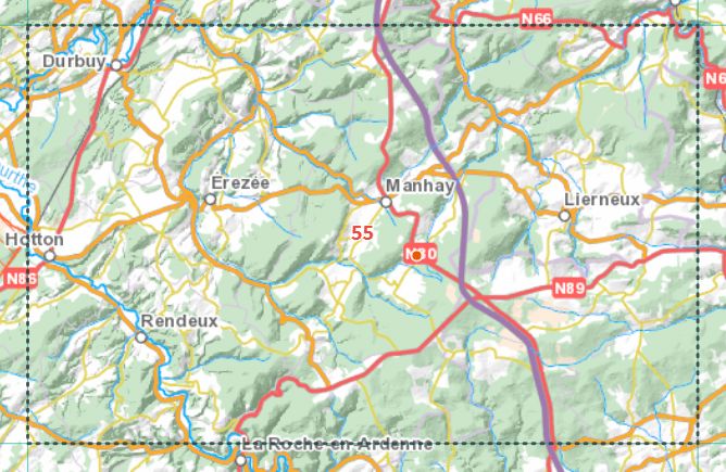 Carte topographique n° 55 - Durbuy (Belgique) | NGI - 1/50 000 carte pliée IGN Belgique 