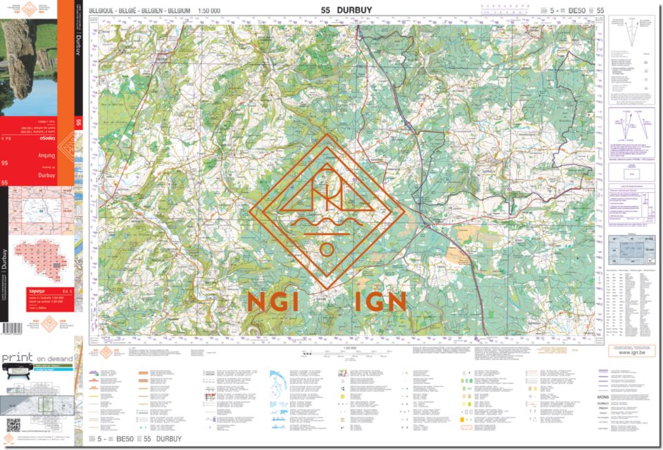 Carte topographique n° 55 - Durbuy (Belgique) | NGI - 1/50 000 carte pliée IGN Belgique 