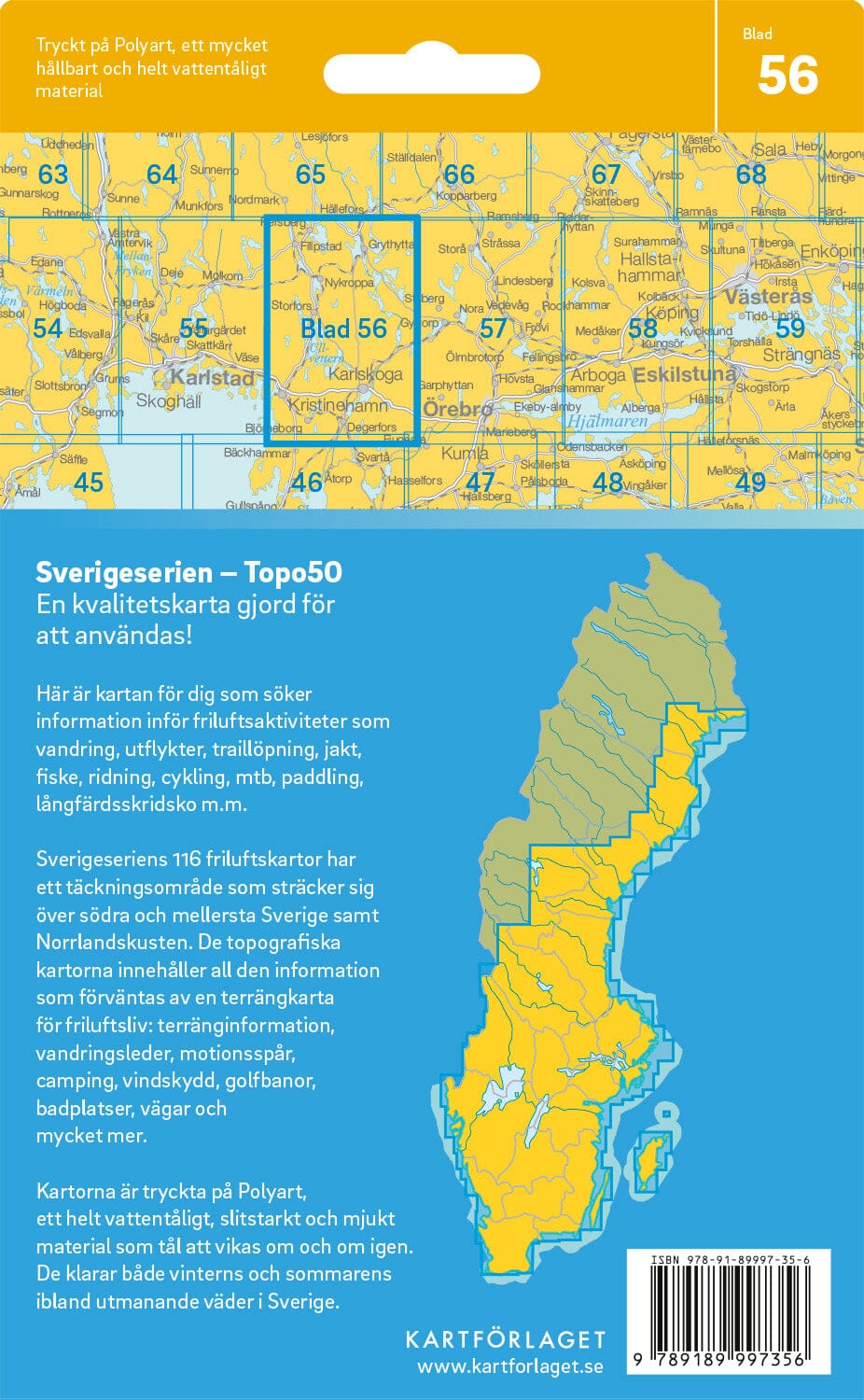 Carte topographique n° 56 - Karlskoga (Suède) | Norstedts - Sverigeserien carte pliée Norstedts 