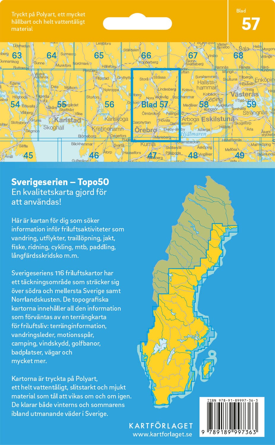 Carte topographique n° 57 - Örebro (Suède) | Norstedts - Sverigeserien carte pliée Norstedts 