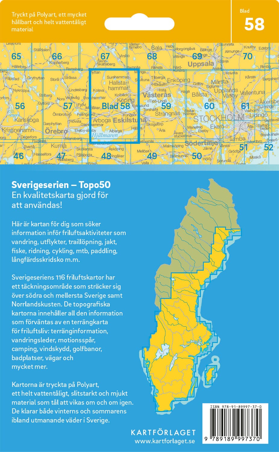 Carte topographique n° 58 - Köping (Suède) | Norstedts - Sverigeserien carte pliée Norstedts 