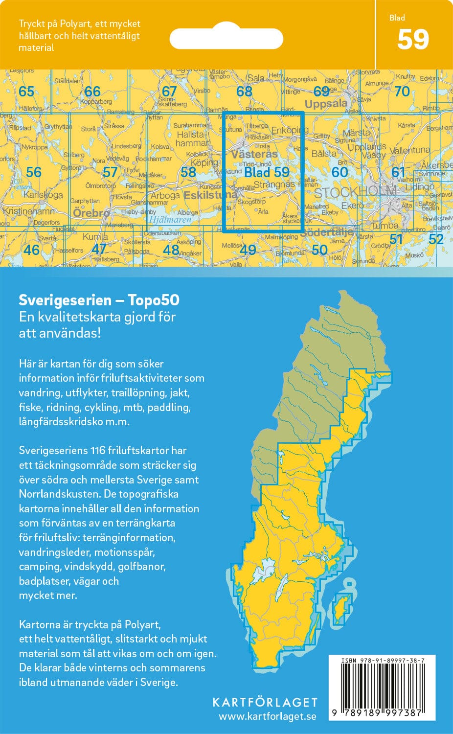 Carte topographique n° 59 - Västerås (Suède) | Norstedts - Sverigeserien carte pliée Norstedts 