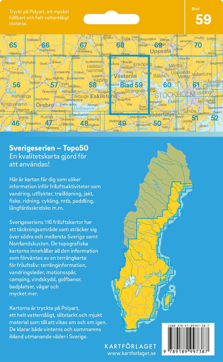 Carte topographique n° 59 - Västerås (Suède) | Norstedts - Sverigeserien carte pliée Norstedts 