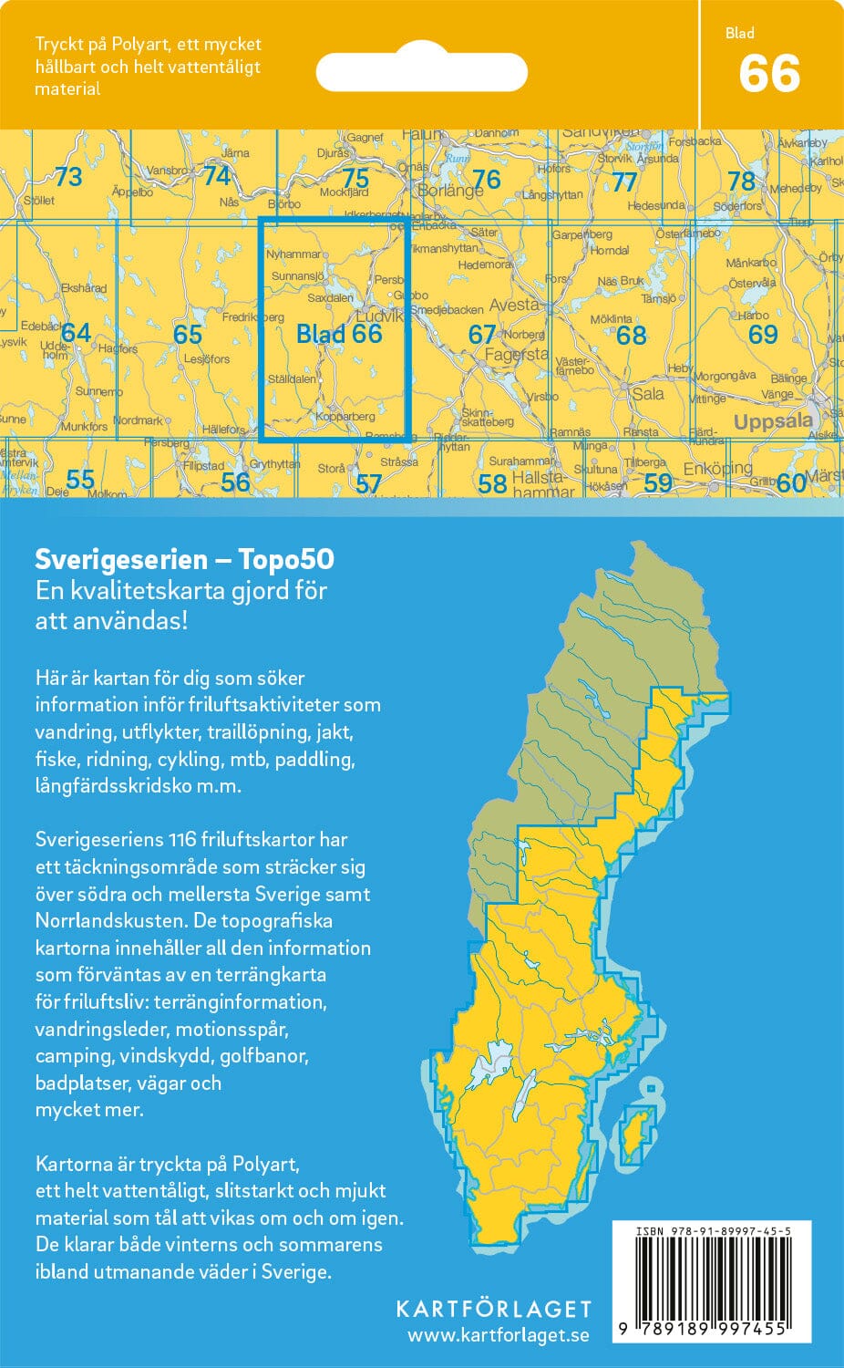 Carte topographique n° 66 - Ludvika (Suède) | Norstedts - Sverigeserien carte pliée Norstedts 