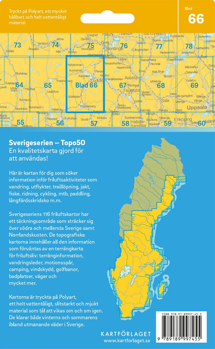 Carte topographique n° 66 - Ludvika (Suède) | Norstedts - Sverigeserien carte pliée Norstedts 
