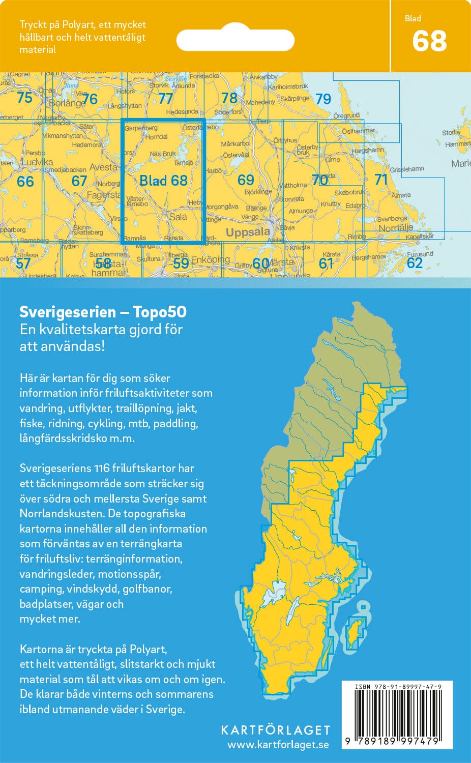 Carte topographique n° 68 - Sala (Suède) | Norstedts - Sverigeserien carte pliée Norstedts 
