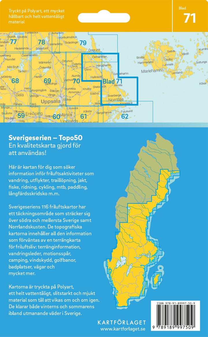 Carte topographique n° 71 - Hallstavik (Suède) | Norstedts - Sverigeserien carte pliée Norstedts 