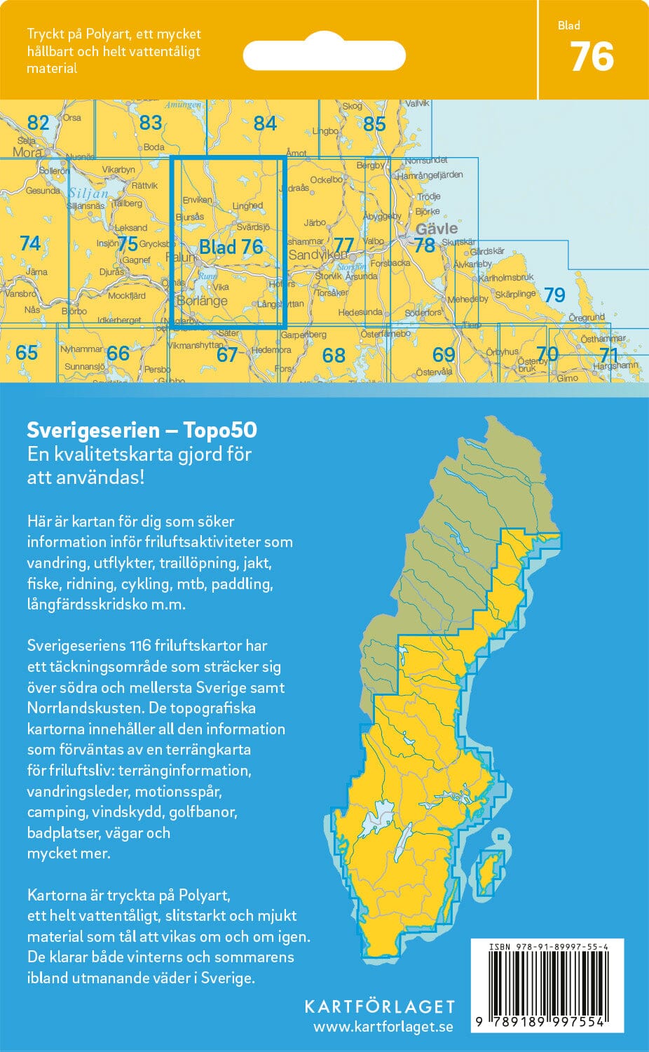Carte topographique n° 76 - Falun (Suède) | Norstedts - Sverigeserien carte pliée Norstedts 