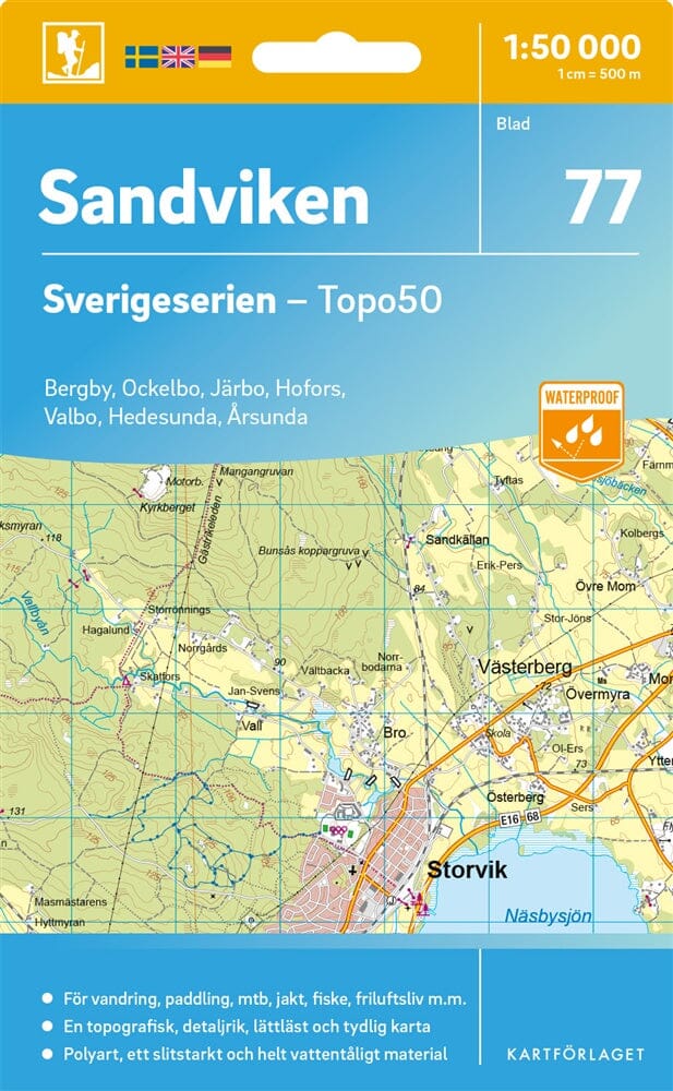 Carte topographique n° 77 - Sandviken (Suède) | Norstedts - Sverigeserien carte pliée Norstedts 