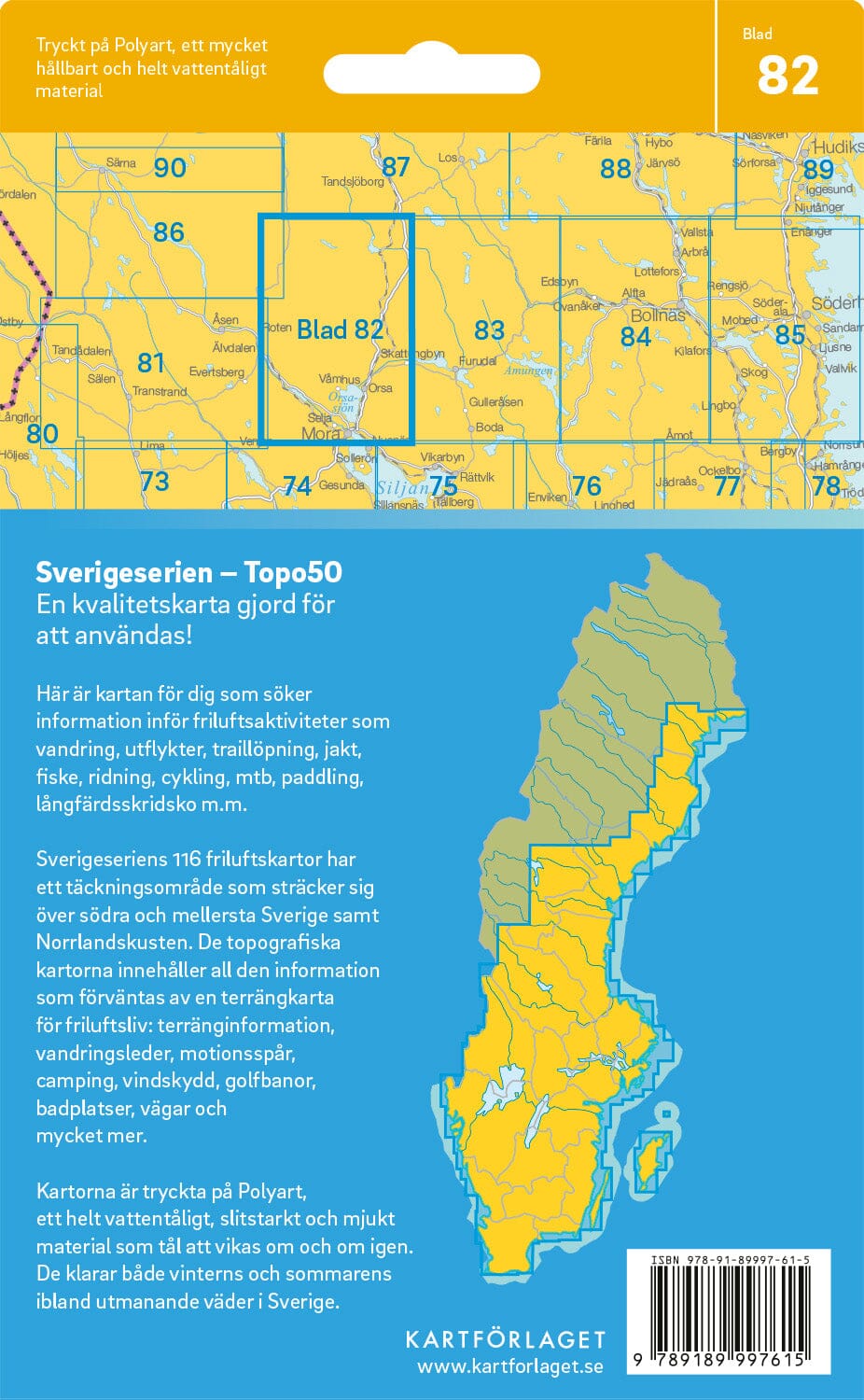 Carte topographique n° 82 - Mora (Suède) | Norstedts - Sverigeserien carte pliée Norstedts 