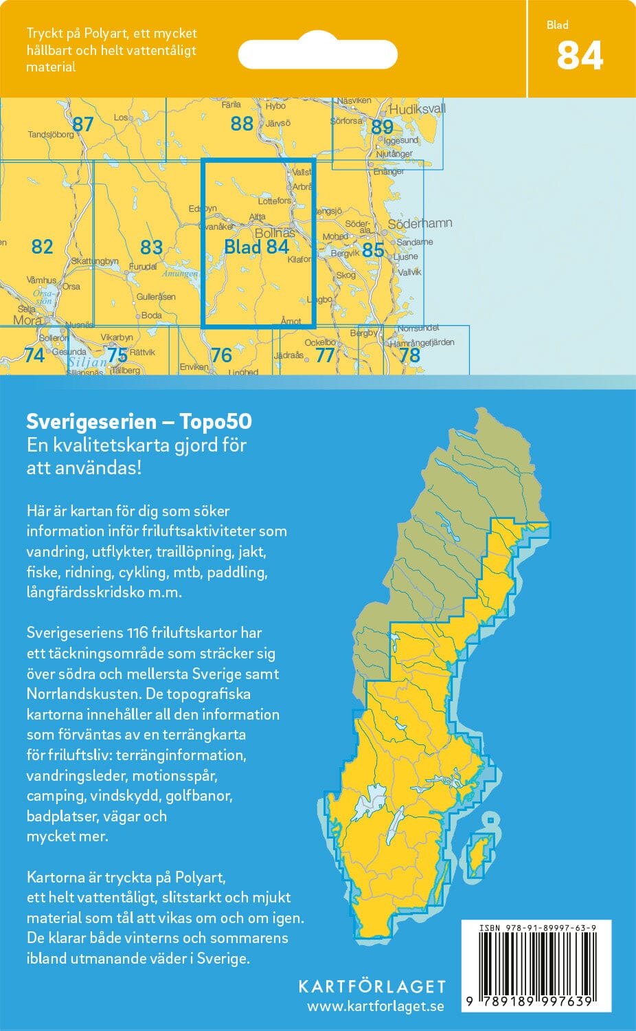 Carte topographique n° 84 - Bollnäs (Suède) | Norstedts - Sverigeserien carte pliée Norstedts 