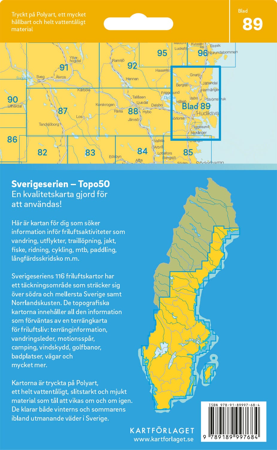 Carte topographique n° 89 - Hudiksvall (Suède) | Norstedts - Sverigeserien carte pliée Norstedts 