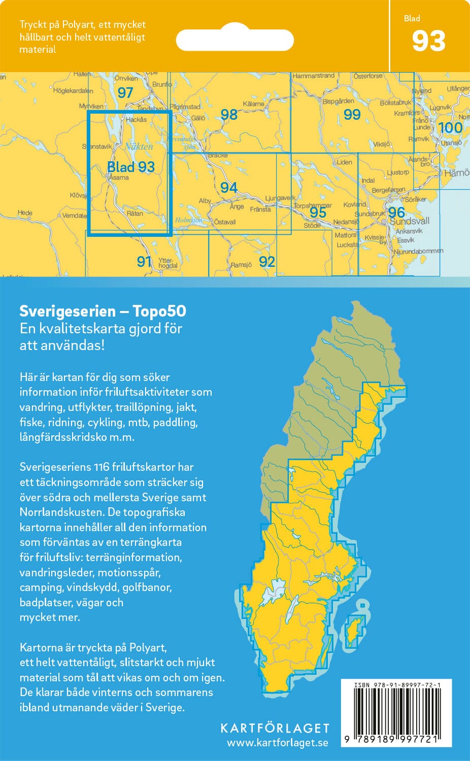 Carte topographique n° 93 - Åsarna (Suède) | Norstedts - Sverigeserien carte pliée Norstedts 