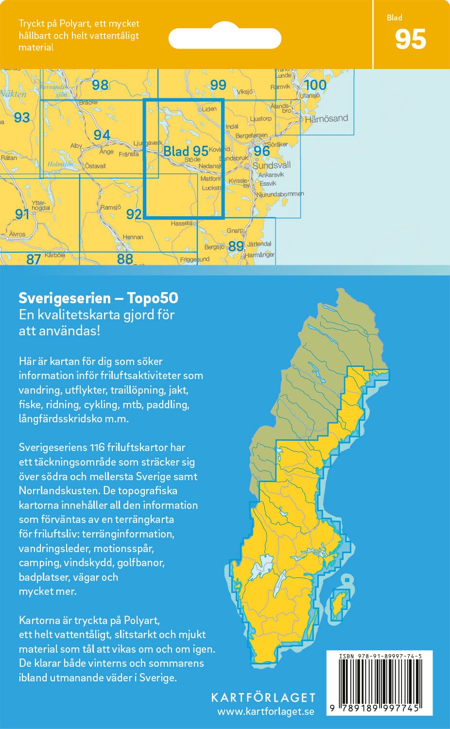 Carte topographique n° 95 - Stöde (Suède) | Norstedts - Sverigeserien carte pliée Norstedts 