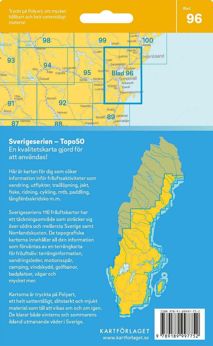 Carte topographique n° 96 - Sundsvall (Suède) | Norstedts - Sverigeserien carte pliée Norstedts 