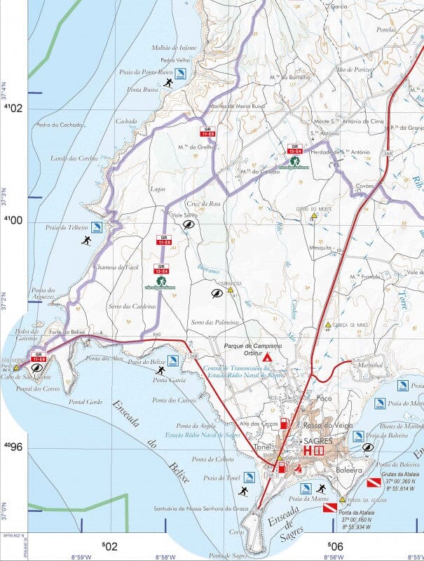 Carte topographique - Parque Natural do Sudoeste Alentejano e Costa Vicentina (Portugal) | Adventure Maps carte pliée Adventure Maps 