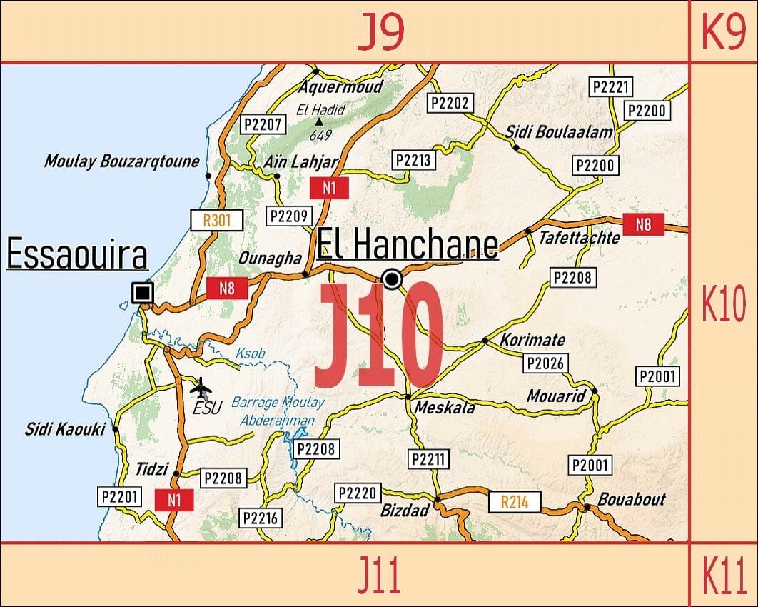 Carte touristique J10 - Essaouira, Sidi-Kaouki, Jbel-El-Hadid (Maroc) | Huber carte pliée Huber 