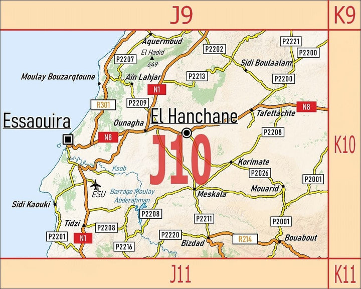 Carte touristique J10 - Essaouira, Sidi-Kaouki, Jbel-El-Hadid (Maroc) | Huber carte pliée Huber 