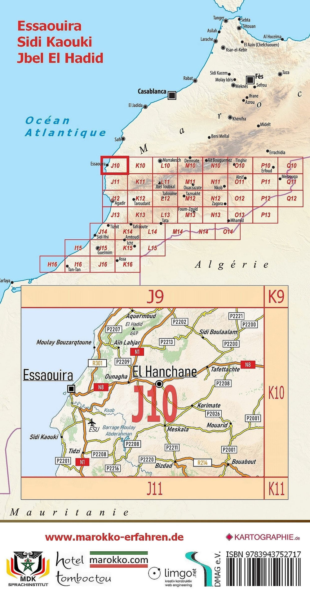 Carte touristique J10 - Essaouira, Sidi-Kaouki, Jbel-El-Hadid (Maroc) | Huber carte pliée Huber 