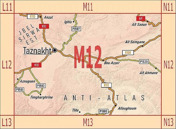 Carte touristique M12 - Taznakht, Anzal, Aït Saoun, Alloughoum, Jbel Sirwa est (Maroc) | Huber carte pliée Huber 