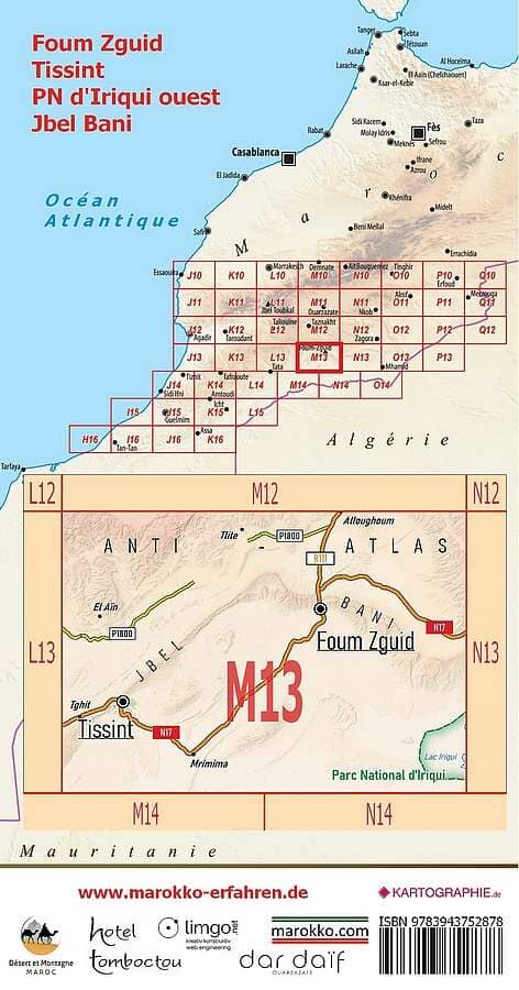 Carte touristique M13 - Foum Zguid, Tissint, PN d'Iriqui ouest, Jbel Bani (Maroc) | Huber carte de voyage Huber 