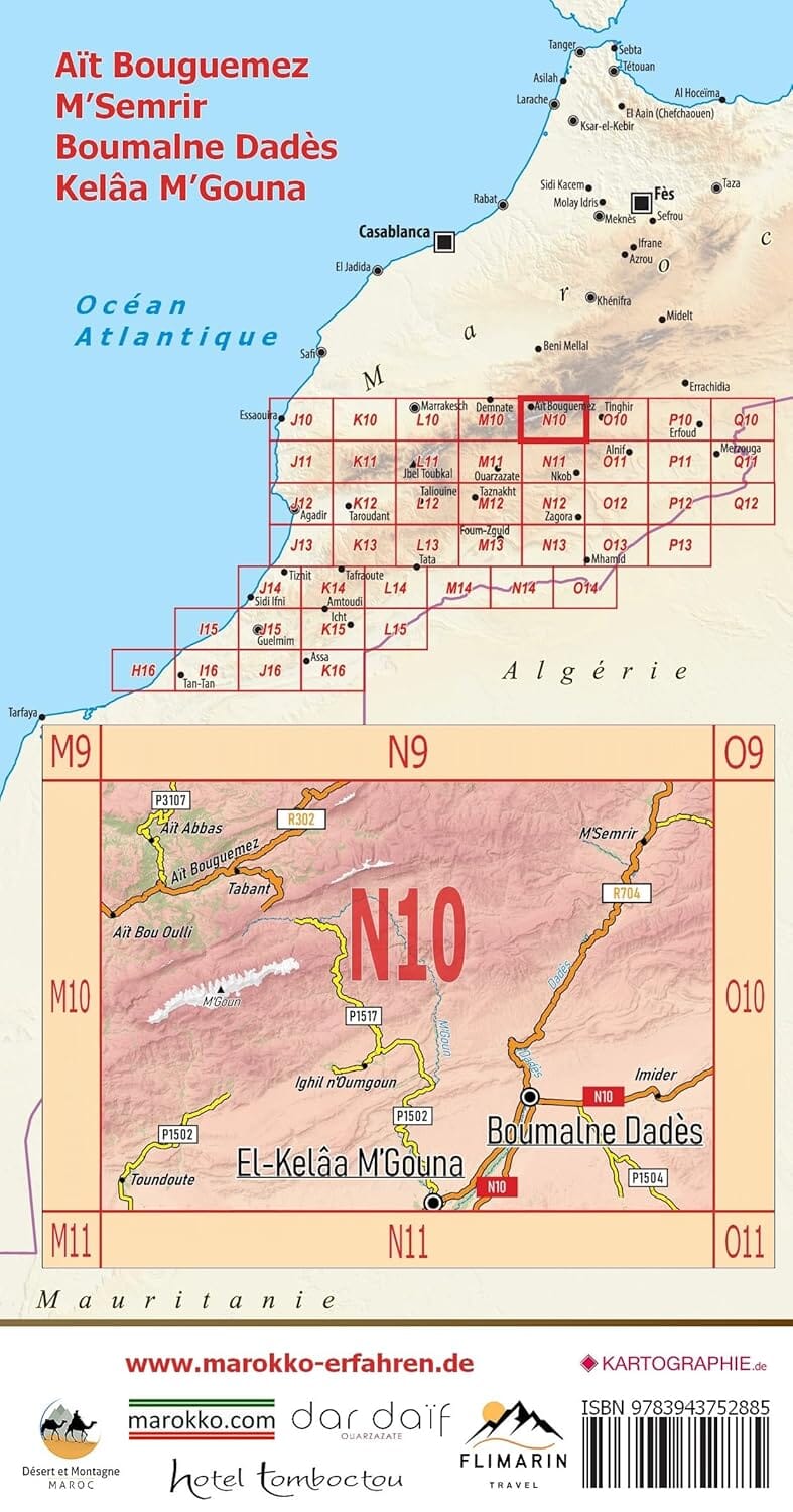 Carte touristique N10 - Aït Bouguemez, MSemrir, Boumalne Dadès, Kelaa MGouna (Maroc) | Huber carte pliée Huber 