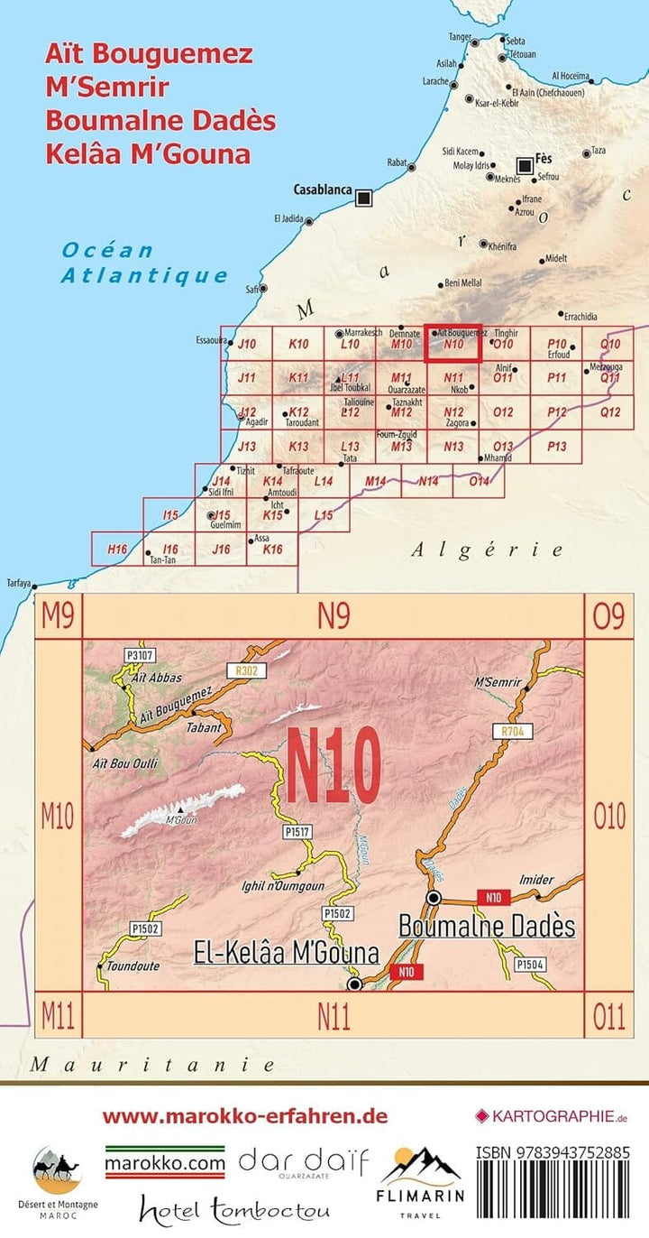 Carte touristique N10 - Aït Bouguemez, MSemrir, Boumalne Dadès, Kelaa MGouna (Maroc) | Huber carte pliée Huber 